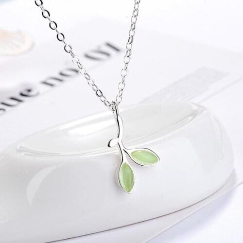 KOFSAC New Charming Green Crystal Leaves Pendant Necklace 925 Sterling Silver Necklaces For Women Engagement Fine Jewelry Gifts