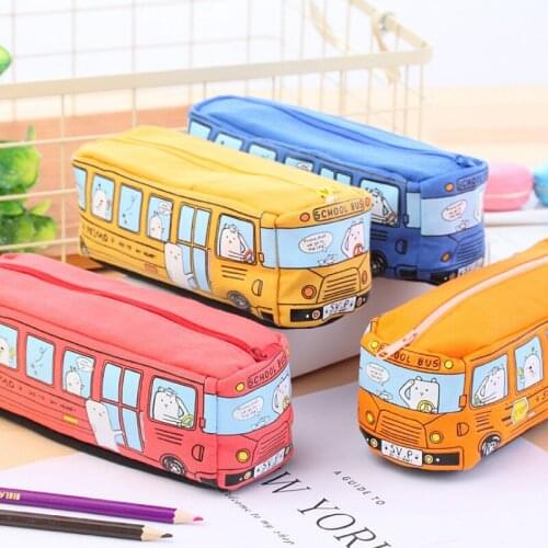 1pcs Hot Sales Cartoon Bus Storage Bag for Toy Canvas Zipper Children Toy Storage Portable Childrens Gifts Trinkets Pen Storage
