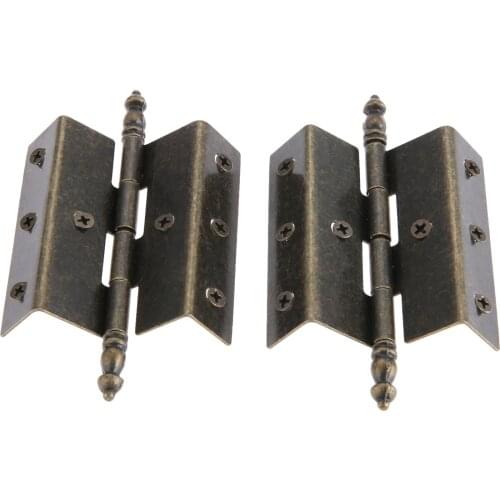 2Pcs Antique Bronze Cabinet Door Luggage Crown Hinge Vintage Jewelry Wooden Box Hinges 8 Holes Decor Furniture Fittings 55*51mm