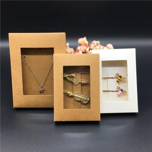 Kraft Paper Necklace Set Box Gift Jewelry Display PVC Window Gift Box for Hairpin/Pendant 20Sets