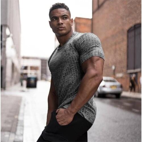 2019 Knitted Gym Shirt Sport T Shirt Men Short Sleeve Running Shirt Men Workout Training Tees Fitness Top Sport T-shirt Rashgard