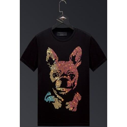 2021 Dogs Rhinestones T Shirts Men Brand Short Sleeve Fashion Man Streetwear O Neck Slim Modal Cotton T-shirt Male Plus Size 6XL