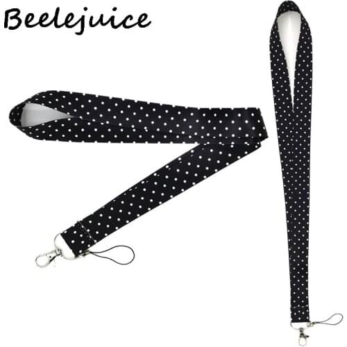 24pcs Black Wave point Neck Strap Lanyards ID badge card holder keychain Mobile Phone Strap Gift webbing necklace Decorations