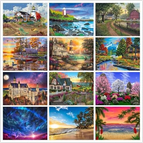Diamond Embroidery Landscape Painting 5D DIY Diamond Painting Seaside Full Round Diamond Landscape Picture Rhinestone Mosaic