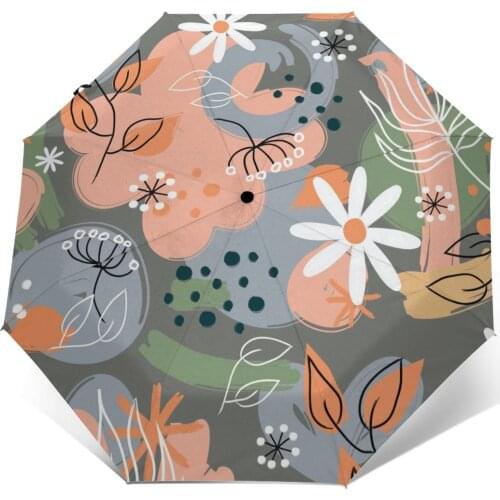 Automatic Umbrella Abstract Floral Pattern three-fold umbrella women men rain umbrella
