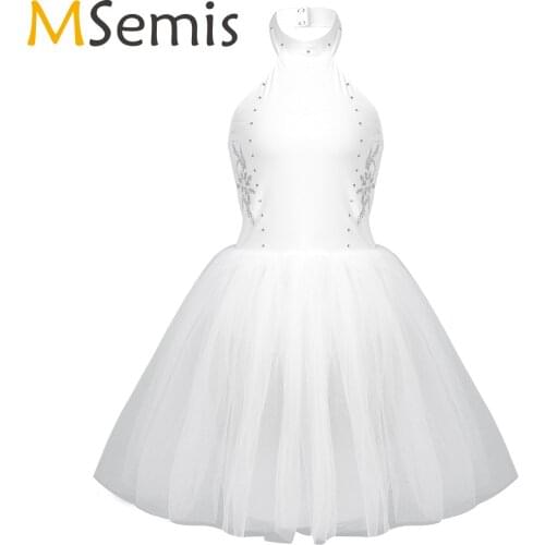 White Sequined Rhinestone Professional Ballet Tutu Women Adult Ballet Dress Girls Kids Stage Wear Halter Ballerina Costumes Wear