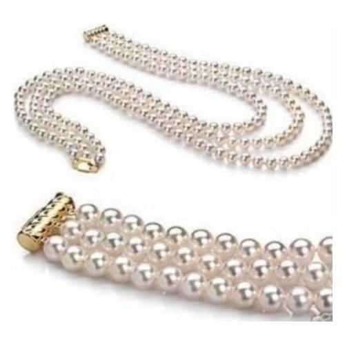 Free shipping triple strands 8-9mm natural south sea white pearl necklace