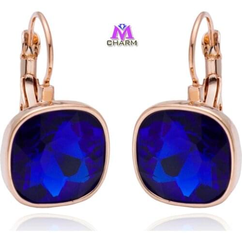 Brand Original!2015 New Fashion Royalblue Square Austrian Rhinestone SWA Crystal Jewelry Drop Earrings For Women,E0612-01