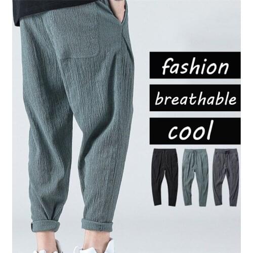 Japanese Style Mens Harem Pants Solid Casual 2021 New Spring Summer Loose Pants Outdoor Comfort Cotton Linen Trousers Big Size