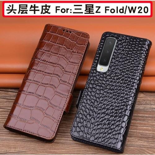 Luxury Genuine Leather Wallet Business Phone Case For Samsung Galaxy Z Fold W2020 Cover Credit Card Money Slot Cover Holster