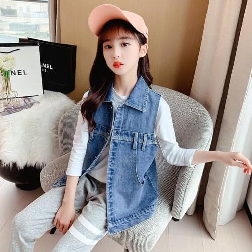 Children Clothes Girls Denim Vest Spring Autumn Casual Girls Sleeveless Jean Jacket Kids Outerwear Teenager Children for 6 8 10