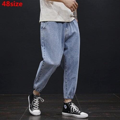 Ankle-length large size mens spring summer new youth jeans loose plus size fashion pants ankle-length streetwear 48 46 44 42