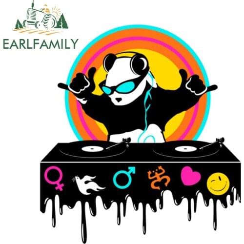 EARLFAMILY 13cm x 12cm for Panda Dj Waterproof Car Sticker Anime Animal Scratch-proof Graffiti Sticker Vinyl Material Decal
