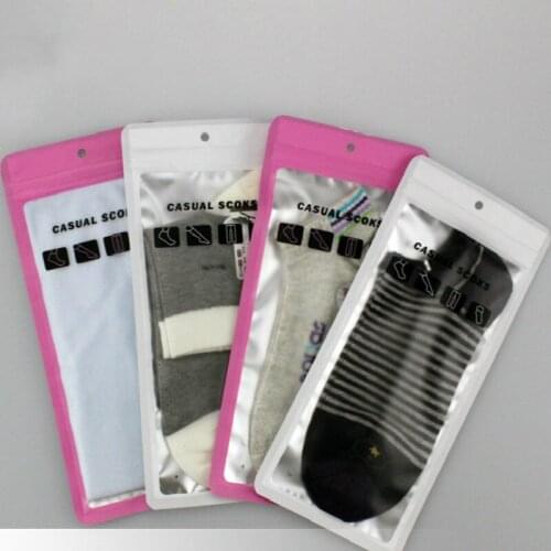 Ferimo 100pcs Pink/White zip lock bag seal sealing plastic package socks packaging storage bags with holes pouch