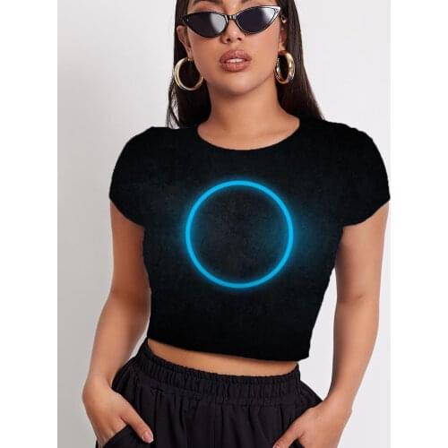 3d Tshirt Dark Blue T shirt Women Circle Tshirts Casual Harajuku Navel Bare Psychedelic Tshirt Printed Short Sleeve T shirts