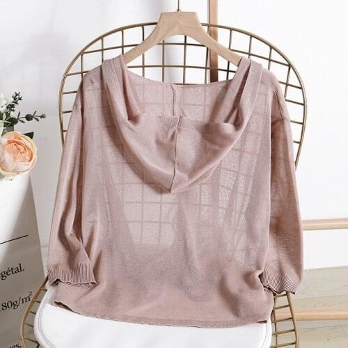 V Neck Long Sleeve Hood Cardigan Coats Women Thin Loose Tops Outwear Women Linen Knitting Sweater Tops Autumn Spring