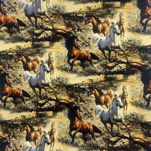 Beautiful Digital Printing 100% Cotton Dark Brown Grassland Horse Pattern Sewing Material Children Fabric Diy Shirt Clothing
