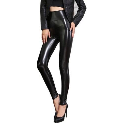 Fall Winter Womens Fleece Black Leather Pants Female PU Leggings Slim Skinny High Waist PU Leggings Plus Trousers For Women