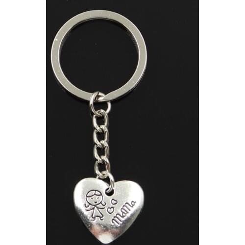 Fashion 30mm Key Ring Metal Key Chain Keychain Jewelry Antique Silver Color Plated Heart Mom Children 21x20mm Pendant