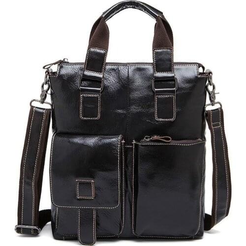 2019 New Fashion Cowhide Male Commercial Briefcase Real Leather Vintage Mens Messenger Bag Casual Natural Cowskin Business Bag