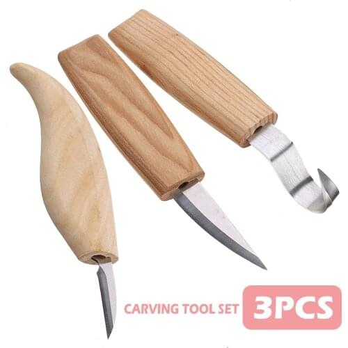 3Pcs Carving Whittling Hook Knife Cutter Woodcarving Craft For Woodworking Making Spoon Wood Hand Tools Set