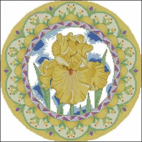 Beautiful Iris Yellow Flower Cross Stitch Kits Needlework 14CT Unprinted Embroidered Top Quality DIY Handmade Decoration