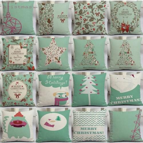 Cushion Cover Pillow Case Home Decor Christmas Blessings Cotton Linen 18"