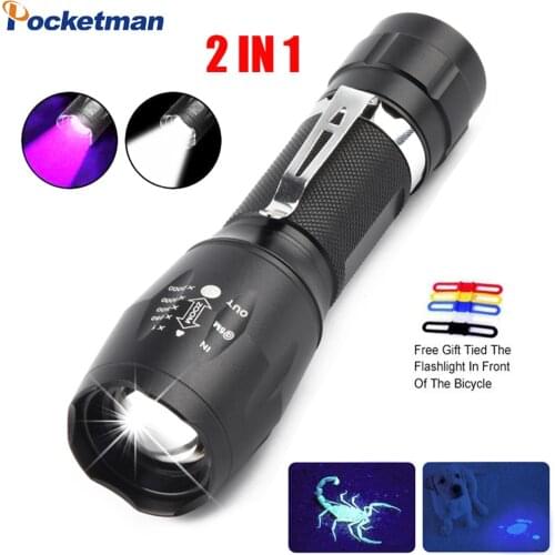 Portable UV LED Flashlight 2 in 1 Purple White Light Flashlight Black Light Ultraviolet Torch Ultraviolet Room Urine Detector