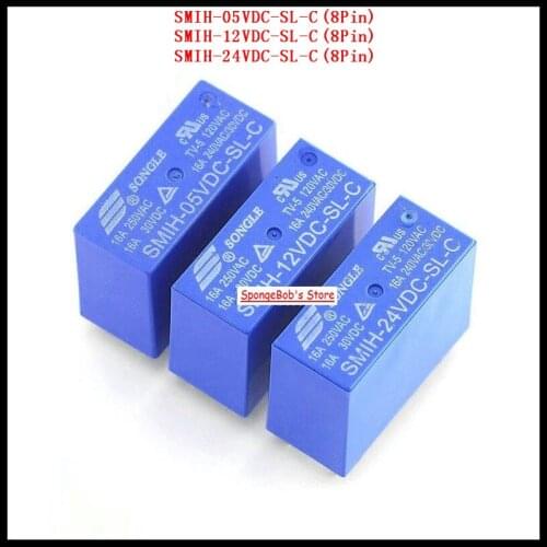 3pcs/Lot SMIH-05VDC-SL-C / SMIH-12VDC-SL-C / SMIH-24VDC-SL-C SONGLE Power Relay 8Pin 5V 12V 24V 16A PCB Type