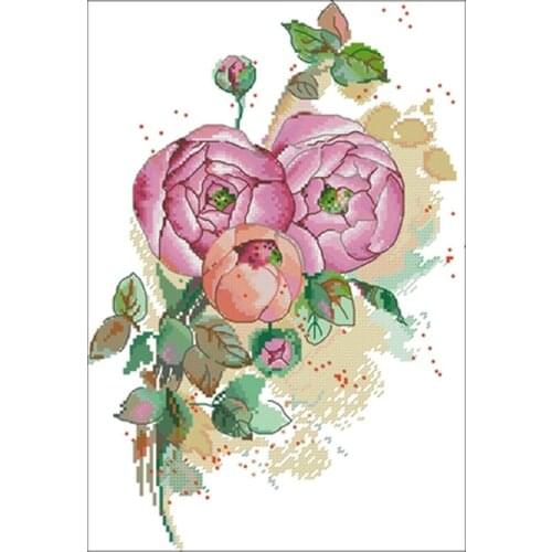 Pink ranunculus flower patterns Counted Cross Stitch 11CT 14CT 18CT DIY Cross Stitch Kits Embroidery Needlework Sets home decor