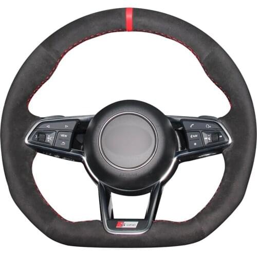 Hand-stitched Black Suede Car Steering Wheel Cover for Audi TT (8S) 2014-2019 TTS 2014-2019 TT RS 2016-2019 R8 (4S)