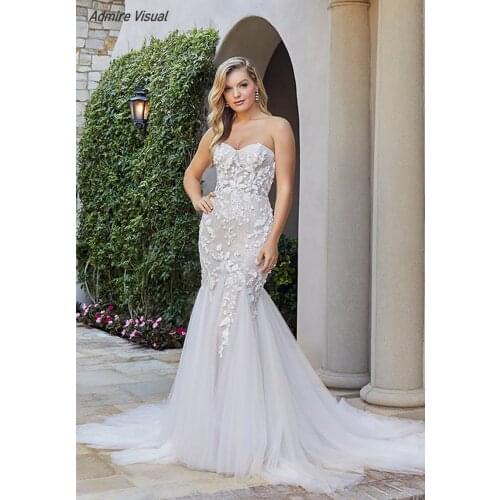 Wedding Dress Mermaid Sweetheart Neckline Sleeveless Lace Applique Chapel Train Floor-Length With For Party Bride Gown