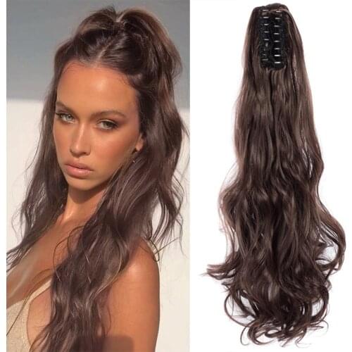 Azqueen Heat Resistant Synthetic Ponytai Hair 22" Wavy Claw Clip in Golden black Hair Extensions Ponytail