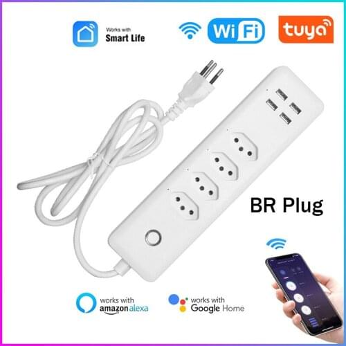 Tuya Smart Wifi Power Strip 10A 4BR Outlets Plug With 4 USB Charging Port Timing App Voice Control Work With Alexa Google Home