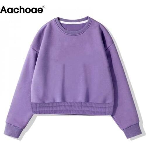 Aachoae 2020 Autumn Winter Cropped Sweatshirt Women Batwing Long Sleeve Pullover Top Female O Neck Fleece Hoodies Sudaderas