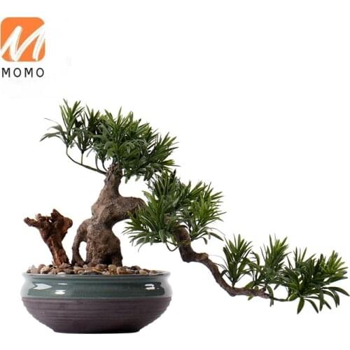 Greeting Pine Bonsai Decoration Chinese Household Living Room Office Hallway Decorations Sample Room Soft Decoration Green Plant