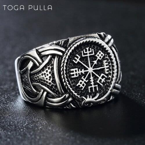 Vintage Viking Aegishjalmur Ring Mens Women Norse Celtics Knot Rune Signet Ring 316L Stainless Steel Nordic Amulet Jewelry