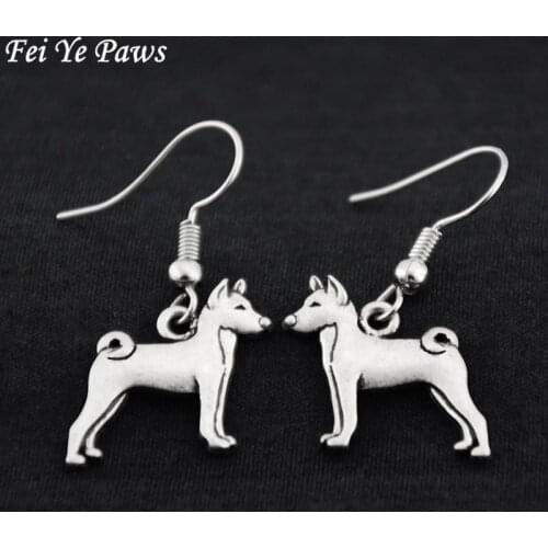 Vintage Silver Color Boho Basenji Dog Charm Drop Dangle Earrings Long Statement Ladies Earrings For Women Pet Jewelry Bijoux