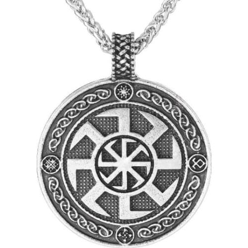 Vintage Kolovrat Symbol Pagan Jewelry Amulet Pendant Necklace Viking Talisman Mens Necklace