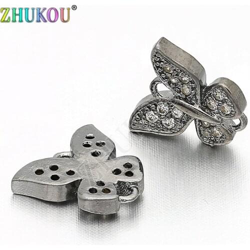 W9.5mm*L8mm Inlaid Cubic Zirconia Butterfly Charms Pendants DIY Jewelry Bracelet Necklace Making, Hole: 1mm, Model: VD22