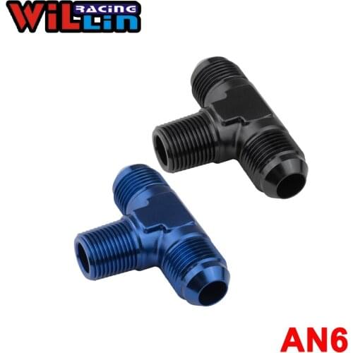 WILLIN - 2pcs/pack AN6 AN-6 Male to 1/4'' NPT Tee Flare Male AN6 To 1/4'' NPT On Side Blue/Black/Silver -825-06-04