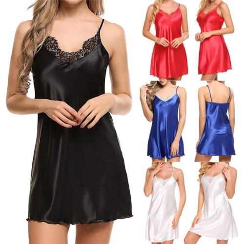 Women Satin Lace Up V Neck Sleepwear Sexy Lace Dresses Night Dress Sleeveless Night Gown Bathrobe Nightdress