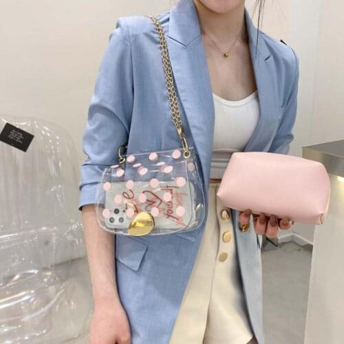 2021 Polka Dot Summer PVC Transparent Shoulder Bag Women Clear Bags Jelly Composite Set Female Small Chain Crossbody Lock Purses