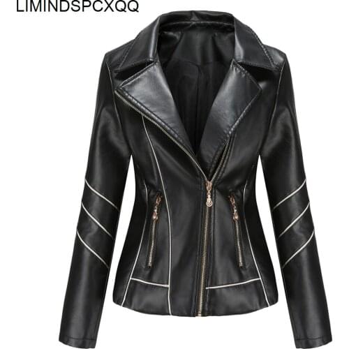 Abrigos Mujer Invierno 2021 Ladies Slim Faux Leather Jacket Lapel Plus Size Overcoat Short Coat Thin Spring Zipper Biker Vintage