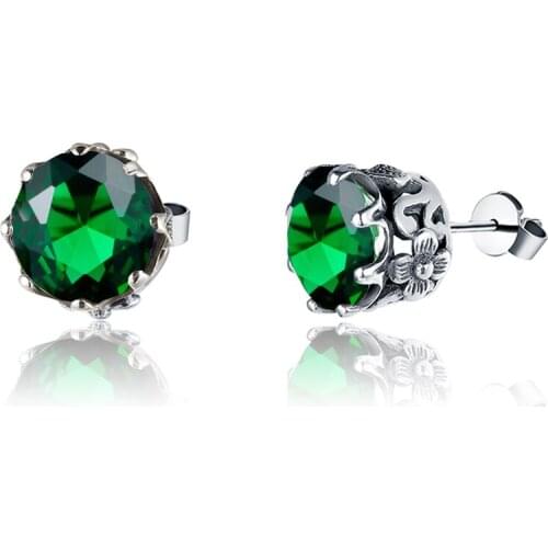 SzjinAo Women Eardrop Bohemia style Plant inlay 9mm Emerald gem Earrings woman for Wedding Party 925 sterling silver jewelry