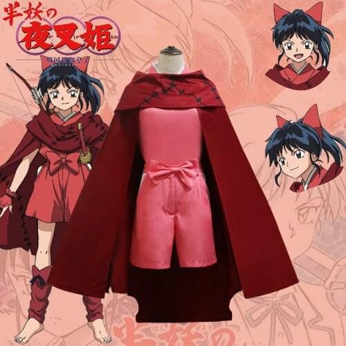 2020 Yashahime: Princess Half-Demon Bounty Hunter Cosplay Costumes Women Halloween Costume Bow Skirtred Suit Blouse Pants Cloak
