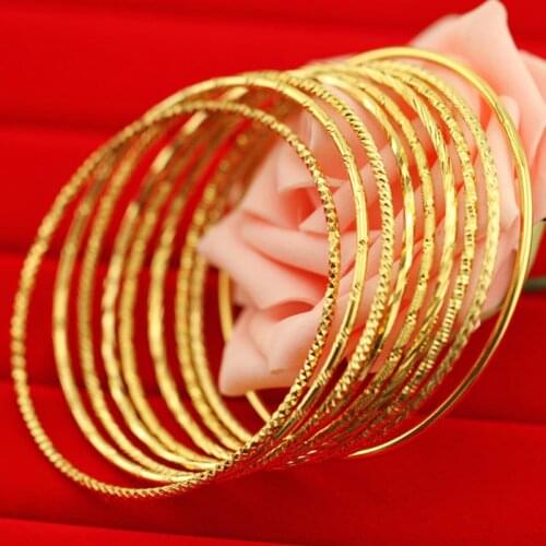3pcs Womens Thin 18K Yellow Gold Filled Smooth Carved Bracelets Bangles Simple Fashion Daily Jewelry Dia 65MM