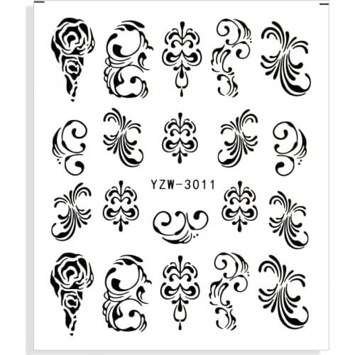 4PCS/LOT Black And White Lace Flower Water Decal Sticker Flower Leaf Tree Summer DIY Slider For Manicuring Nail Art Watermarks