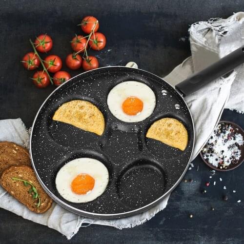 5 Round Holes Frying Omelet Pan Non Stick No Oil-smoke Eggs Cooking Pan Home Kitchen Cookware Cake Maker for Breakfast