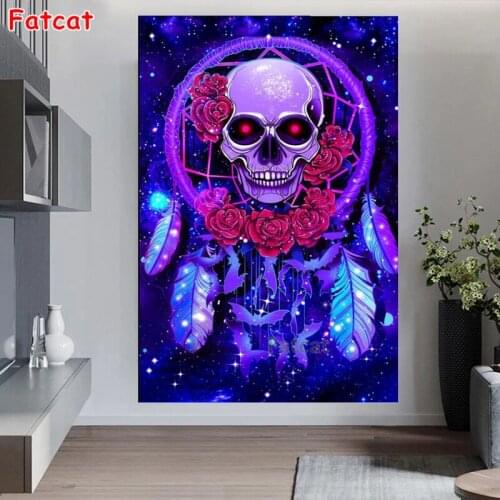 Skull 5d Diy diamond painting full drill feather diamond embroidery mosaic painting diamond stitch home decor Halloween PP2456